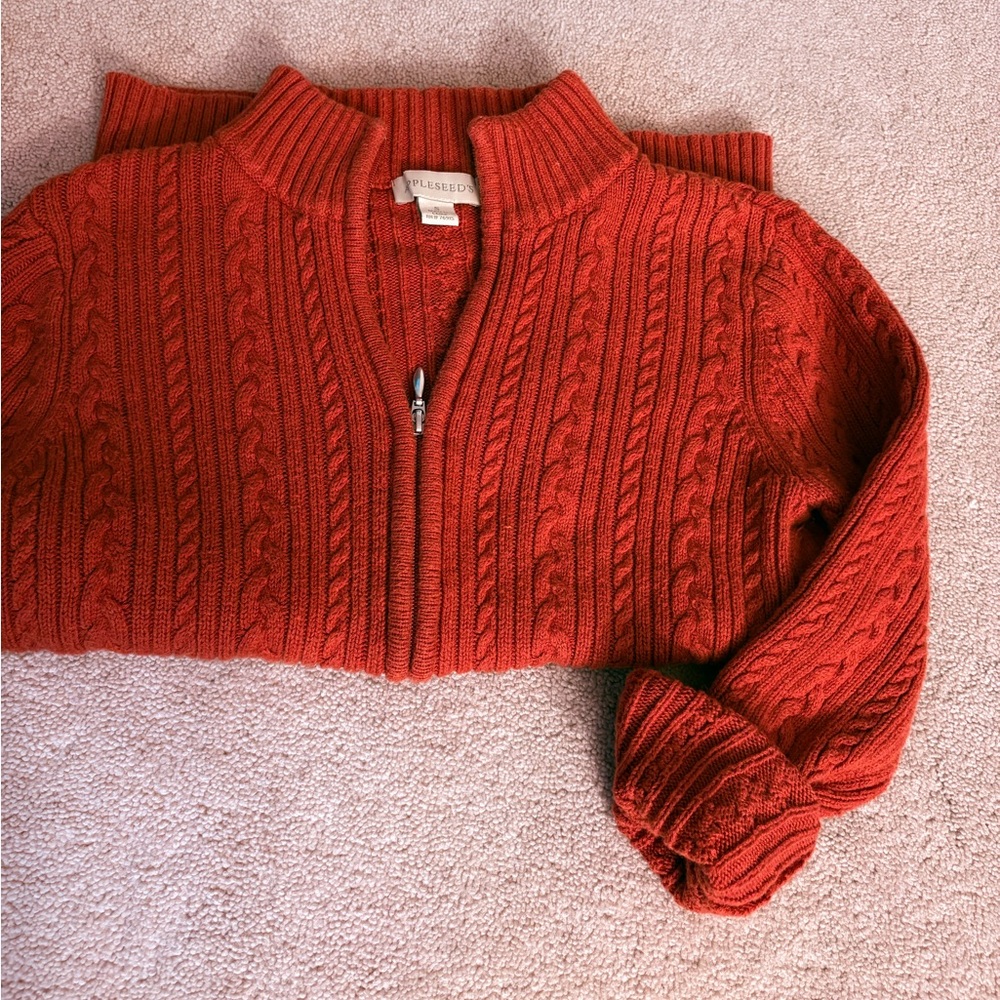Appleseed's Burnt Orange Cable Knit Zip Up Cardigan